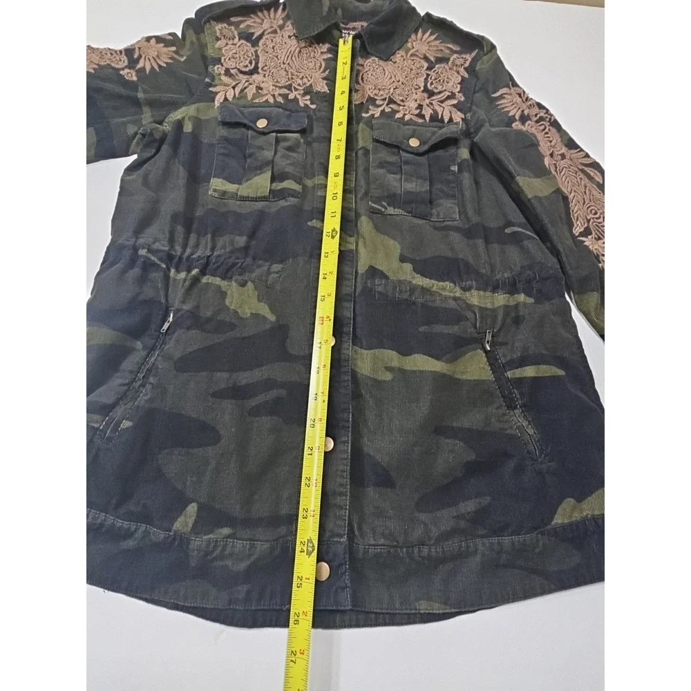 JOHNNY WAS 3J Workshop Miloqui Drawstring Military Coat Floral Embroidered Sz Sm
